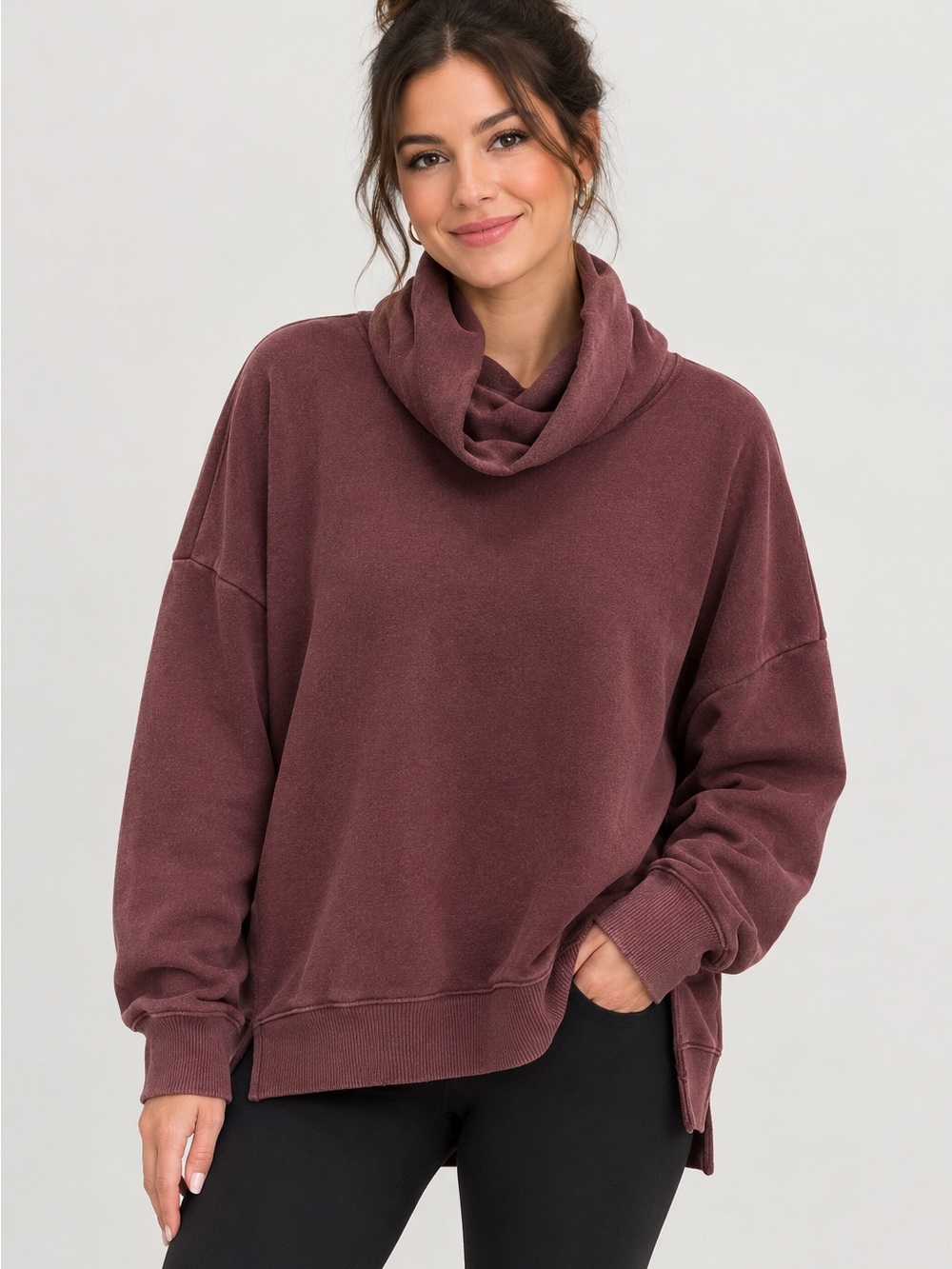 Aerie Mauve Cowl Neck Oversized Sweatshirt S Cozy Pullover